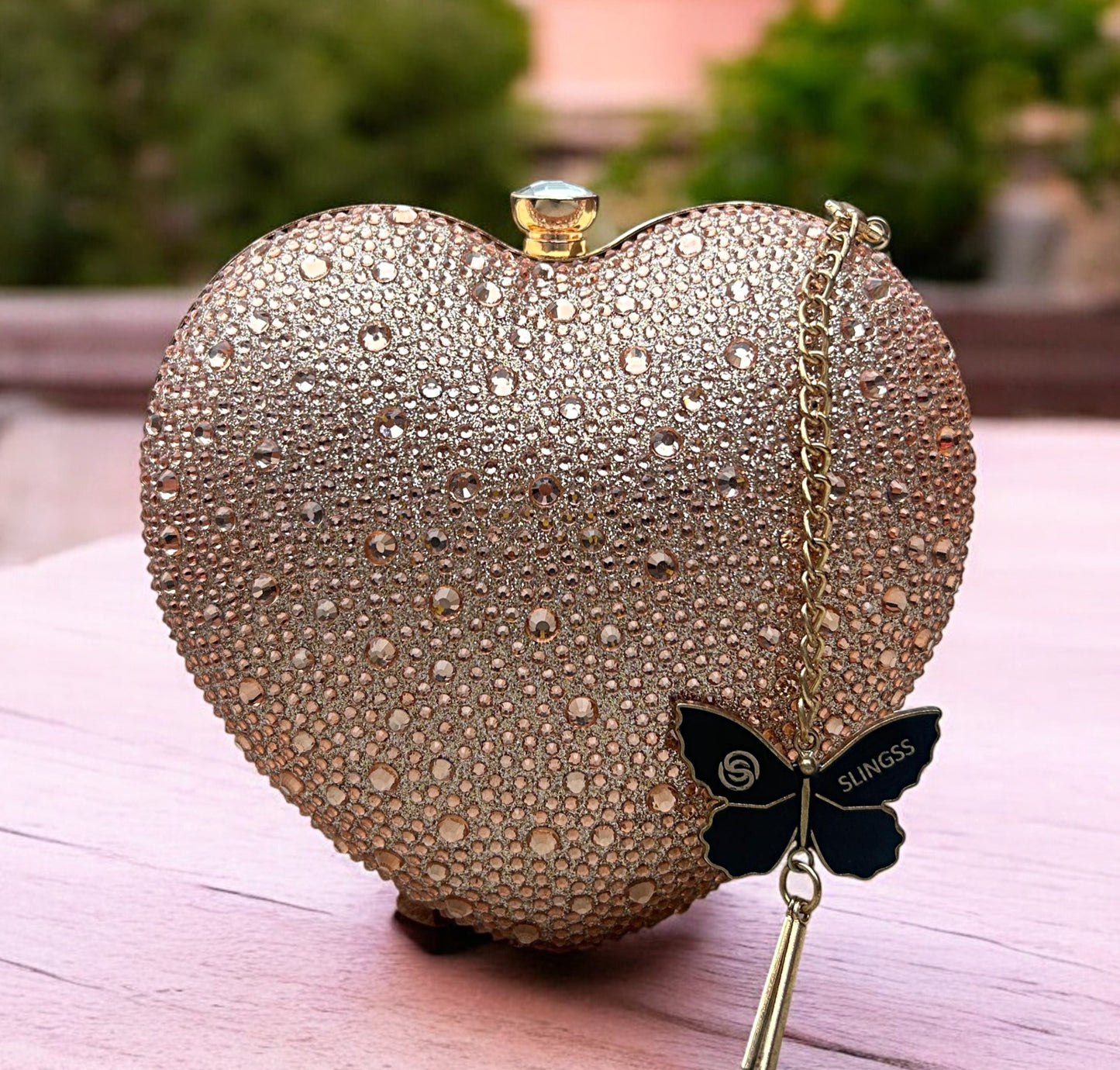 Slingss Exclusive Premium Heart Shape Water Droplets Design Partywear Embroidered Clutch For Ladies With Handle & Long Chain