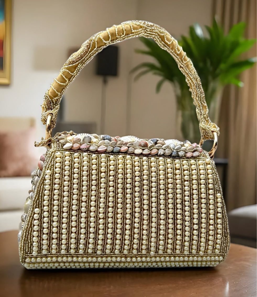 Slingss Luxury Range Exclusive Seap Fully Embroidered Handmade Partywear Handbag For Ladies With Handle