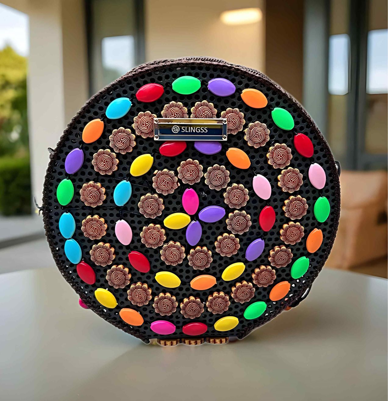 Slingss Exclusive Handmade Eco-Friendly Wooden Round Shape Sling Bag For Ladies With Long Strap