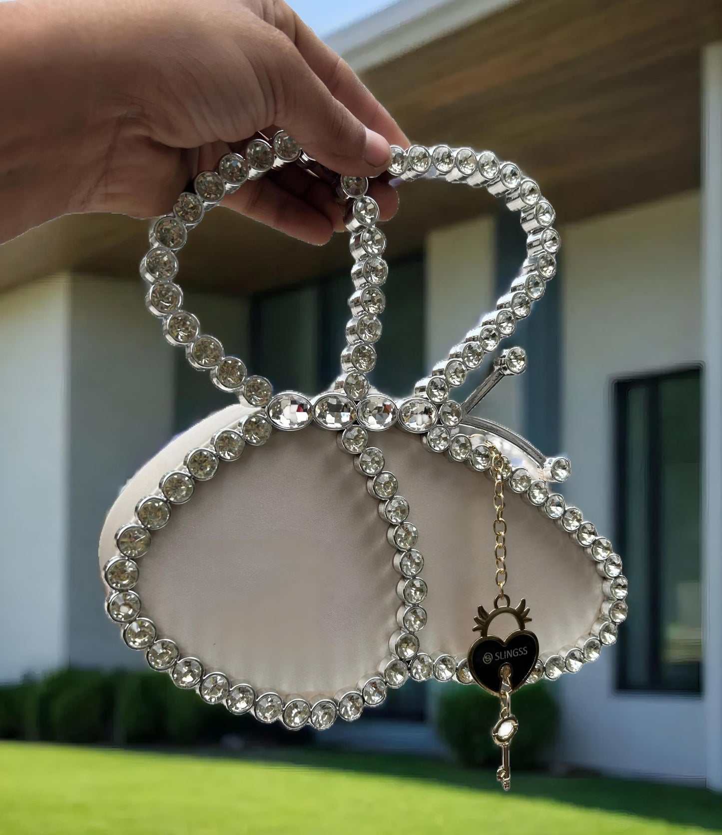 Slingss Exclusive Premium Butterfly Shape Partywear Diamond Embroidered Handbag For Ladies